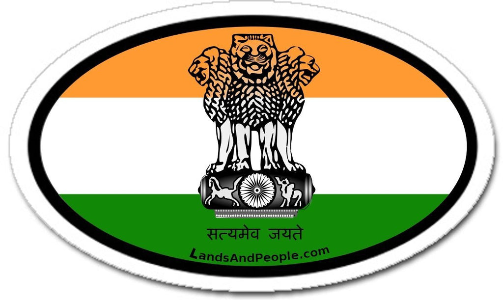 India Flag and State Emblem Sticker Oval